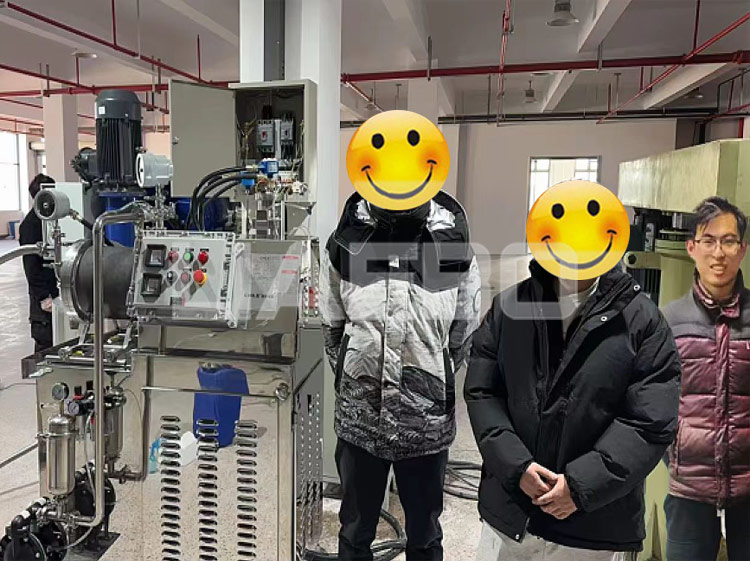 浙江某新材料有限公司 10L高端棒塊式陶瓷納米臥式砂磨機調(diào)試成功